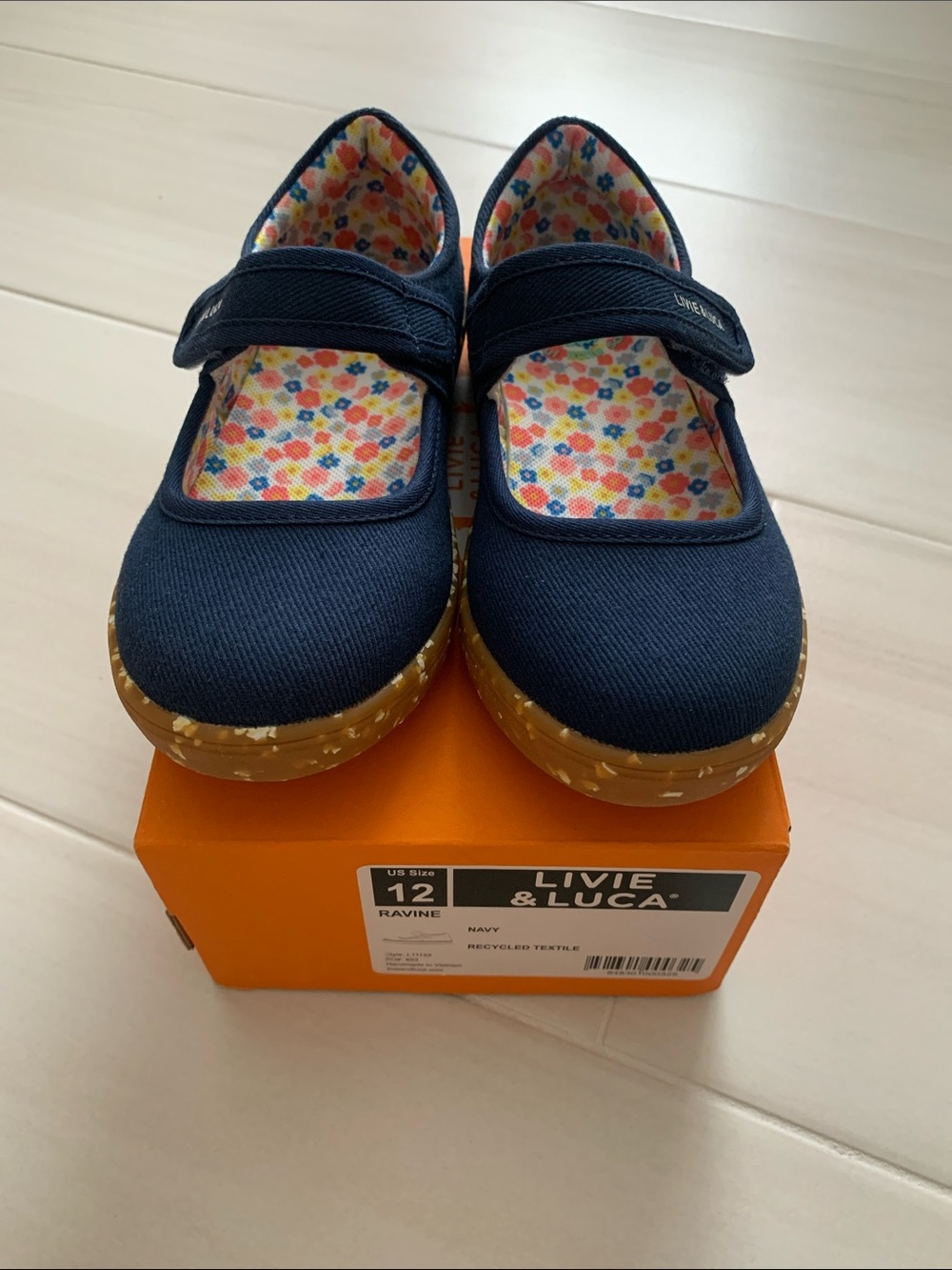 Livie & Luca Navy Mary Jane with Floral Lining